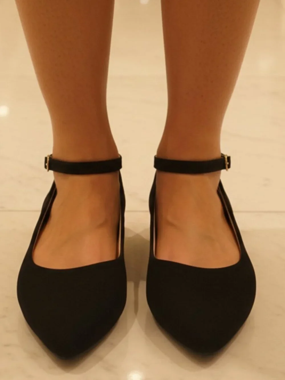NWT Pazzle Black Ankle Strap Pointed Toe Ballet Flats